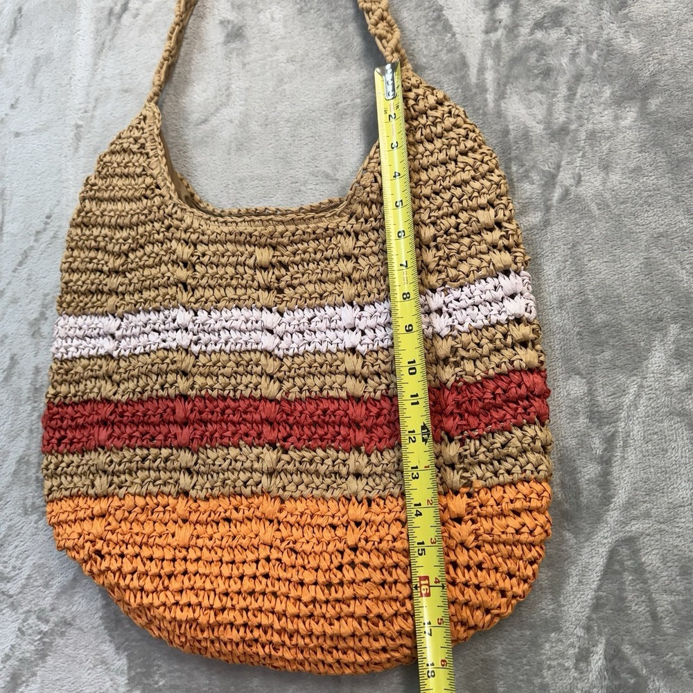 Woven Paper Straw Hobo Tote Bag Boho Colorblock Crochet Beach Summer Purse - Picture 3 of 11